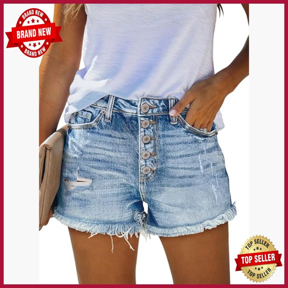 Ripped Denim Shorts Distressed Mid Rise Stretchy Casual Jean Shorts